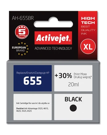 Spausdintuvo kasetė ActiveJet Premium AH-655BR, juoda, 20 ml