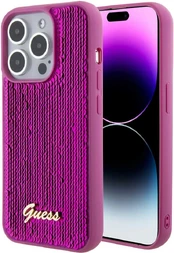 Guess Sequin Script logotipo dėklas, skirtas iPhone 15 Magenta kaina