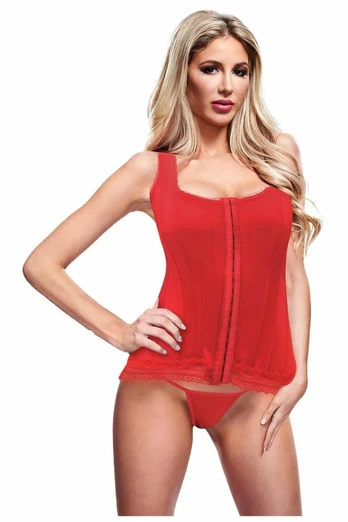 Baci Bustier Red M - Elegant Lace-Up Corset with Decorative Edges