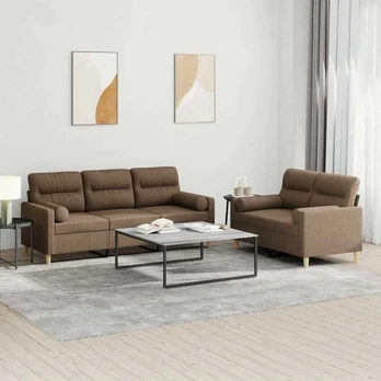 Sofa Sofos komplektas su pagalvėmis, 2 dalių, rudas, audinys
