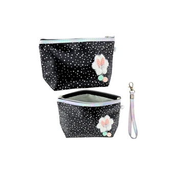Lean Pieštukas Case Kosmetinis krepšelis Bow Shiny Dots Juodas 23x16cm