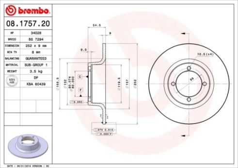 Stabdžių diskas BREMBO 08.1757.20
