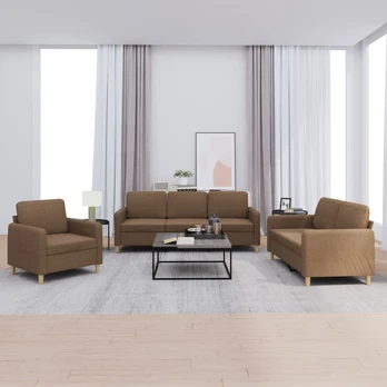Sofa Sofos komplektas su pagalvėlėmis, 3 dalių, rudas, audinys