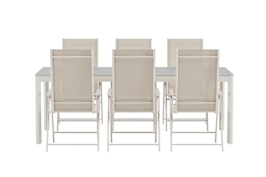 Lino Table - Beige with 6 Levanzo Chair - Beige