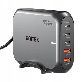 UNITEK sieninis įkroviklis 2x USB-A 3x USB-C PD 3.1 188W