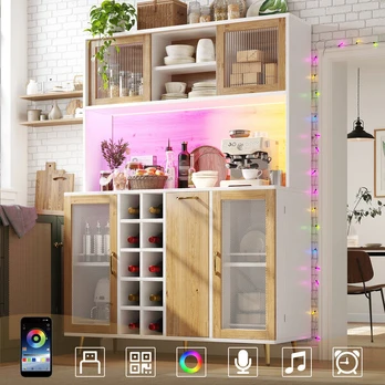 Bufeto spinta, 120x40x170cm, su LED ir lizdu, 5 durys