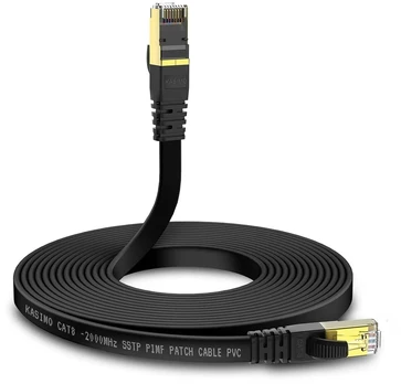 Kasimo Cat 8 Plokščias Lan Kabelis 40 Gbps / 2000 Mhz, 3m, Juodas