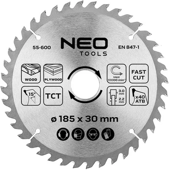 Neo Tools Diskinio pjūklo diskas, Widia, 185 x 30 mm, 40 dantų