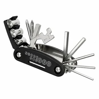 Dviračio remonto rinkinys Multitool 16 in 1, juodas, 1 vnt.