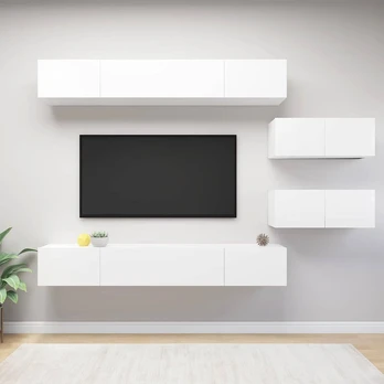 TV staliukas Televizoriaus spintelių komplektas, 6 dalių, baltas, MDP