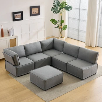 Modulinė sofa iš medžio, pilkas linas, 2A+3B+C, lovą