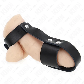 KINK RING POWER KINK - LEATHER PENIS CAGE RING WITH ADJUSTABLE BALL DIVIDER
