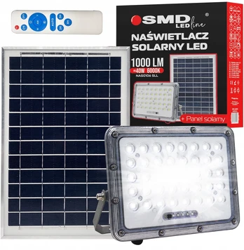 UN LED saulės energija varomas prožektorius 40W 6000K 1000LM + panelė