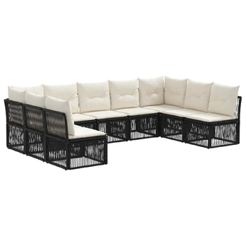 Sodo Sofų Rinkinys 9 pcs Juoda poliratanas