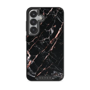 Rose Gold Marble - Samsung Galaxy S25 Case, Elite Dark (Magnetic) / Silver