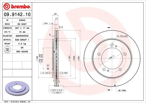 Stabdžių diskas BREMBO 09.9142.10