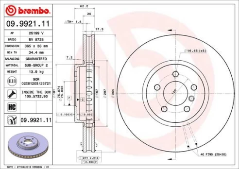 Stabdžių diskas BREMBO 09.9921.11
