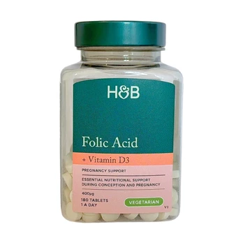 H&B folio rūgštis ir vitaminas D3, 180 tablečių