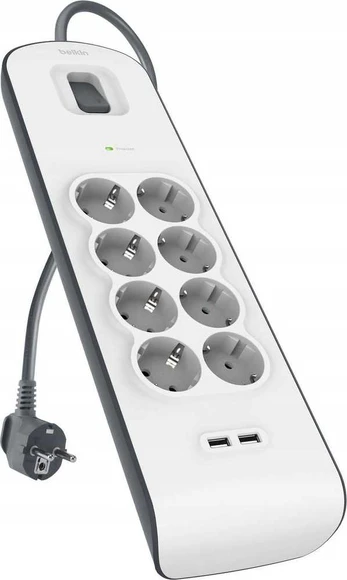 Belkin 900J, 8 gniazd Schuko, 2x USB-A, 2m