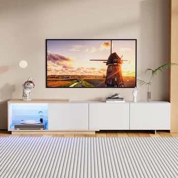 Tv spintelė su led apšvietimu, balta, 240 × 38 × 44 cm