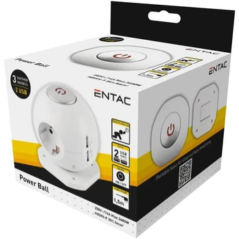 Entac Steckdosenball 3fach mit USB 1,5m Schalter baltas