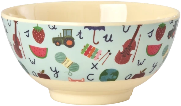 Rice - Melamine Bowl with Mėlyna ABC Print - Mėlyna - Medium - 700 ml
