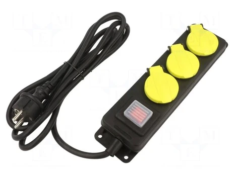 Extension lead | 3x1.5mm2 | Schuko | Sockets: 3 | rubber | black | 3m | 16A