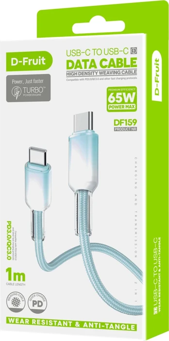 D-Fruit cable USB-C - USB-C DF159 1m, helesinine