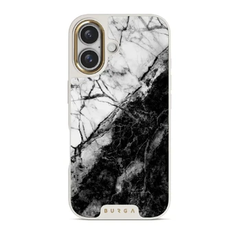 Fatal Contradiction - Black & White Marble iPhone 16 Plus Case, Elite Light (MagSafe) / Gold