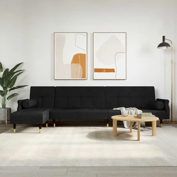 L formos sofa-lova, 271x140x70 cm, aksomas : Spalva - Juoda