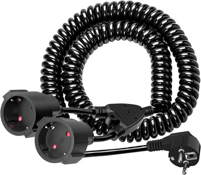 Spiralinis prailginimo laidas su 2 Schuko lizdais, 3m