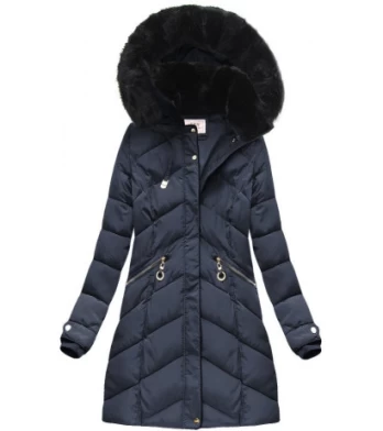 QUILTED HOODED JACKET NAVY BLUE (W732) striukė