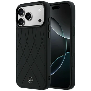 Dėklas Mercedes Leather with Crossed Lines MagSafe do iPhone 17 Pro Max juoda
