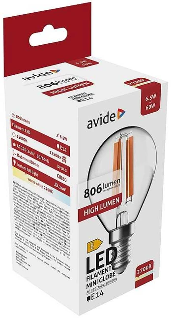 Avide LED lemputė 6.5W E14 2700K