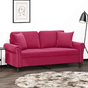 Dvivietė sofa su pagalvėlėmis, raudonojo vyno, 140cm, aksomas kaina