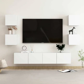 TV staliukas Televizoriaus spintelių komplektas, 6 dalių, baltas, mdp