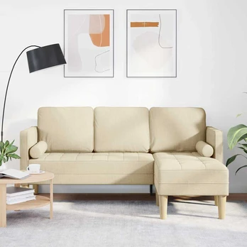 3 vietų L formos sofa kreminė 160 cm audinys