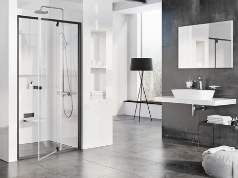 Varstomos dušo durys Ravak Pivot, PDOP2-110, juoda+Transparent