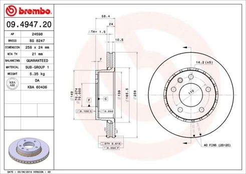 Stabdžių diskas BREMBO 09.4947.20