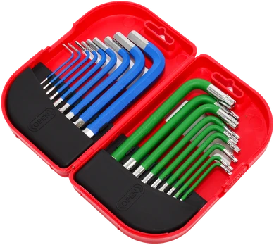 AW-Tools AWTOOLS ŠEŠIAKAMPIŲ/TORX RAKTŲ RINKINYS / 1,5-10,0mm/ 18vnt. SPALVOTI