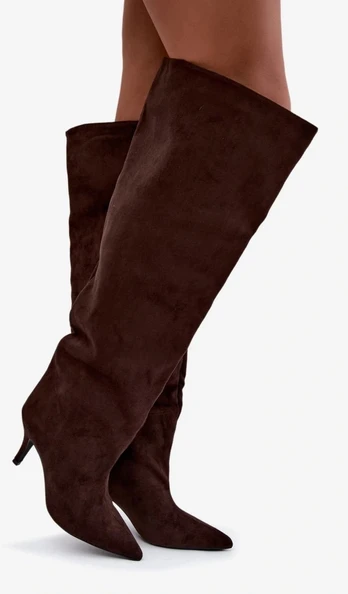 Moteriški batai virš kelių su smailia nosimi Step in style, rudi