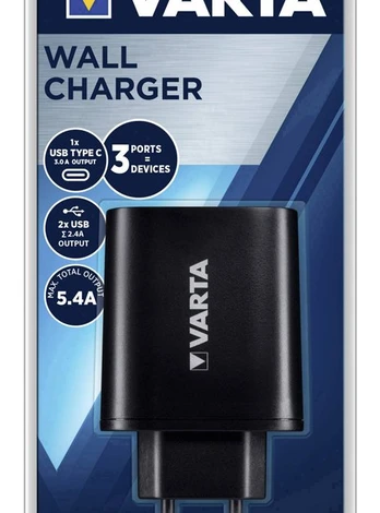 Adapteris Varta, USB 2.0 Type A/USB Type-C, juoda, 38 W