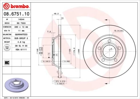 Stabdžių diskas BREMBO 08.6751.10