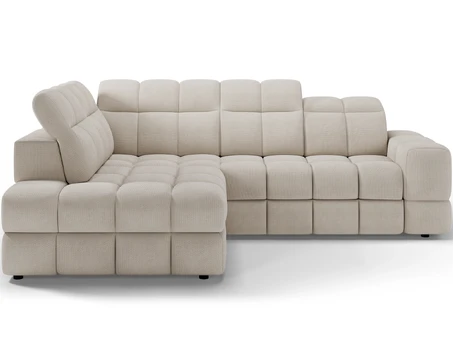 Bronon left-hand corner sofa with sleeping function and storage compartment, beige velvet, Modern, Beige