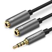 Ugreen 3,5 mm mini jack AUX splitter adapter kabelis with microphone plug 20cm sidabrinis (30619) kaina