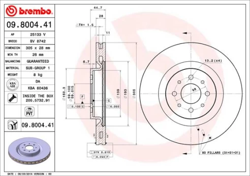Stabdžių diskas BREMBO 09.8004.41