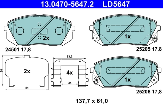 ATE 13.0470-5647.2 Brake pad set