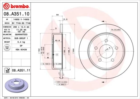 Stabdžių diskas BREMBO 08.A351.11
