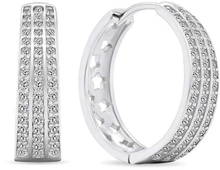 Brilio Silver Sparkling sidabrinis hoop earrings with zircons EA459W