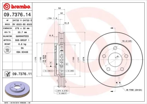 Stabdžių diskas BREMBO 09.7376.11